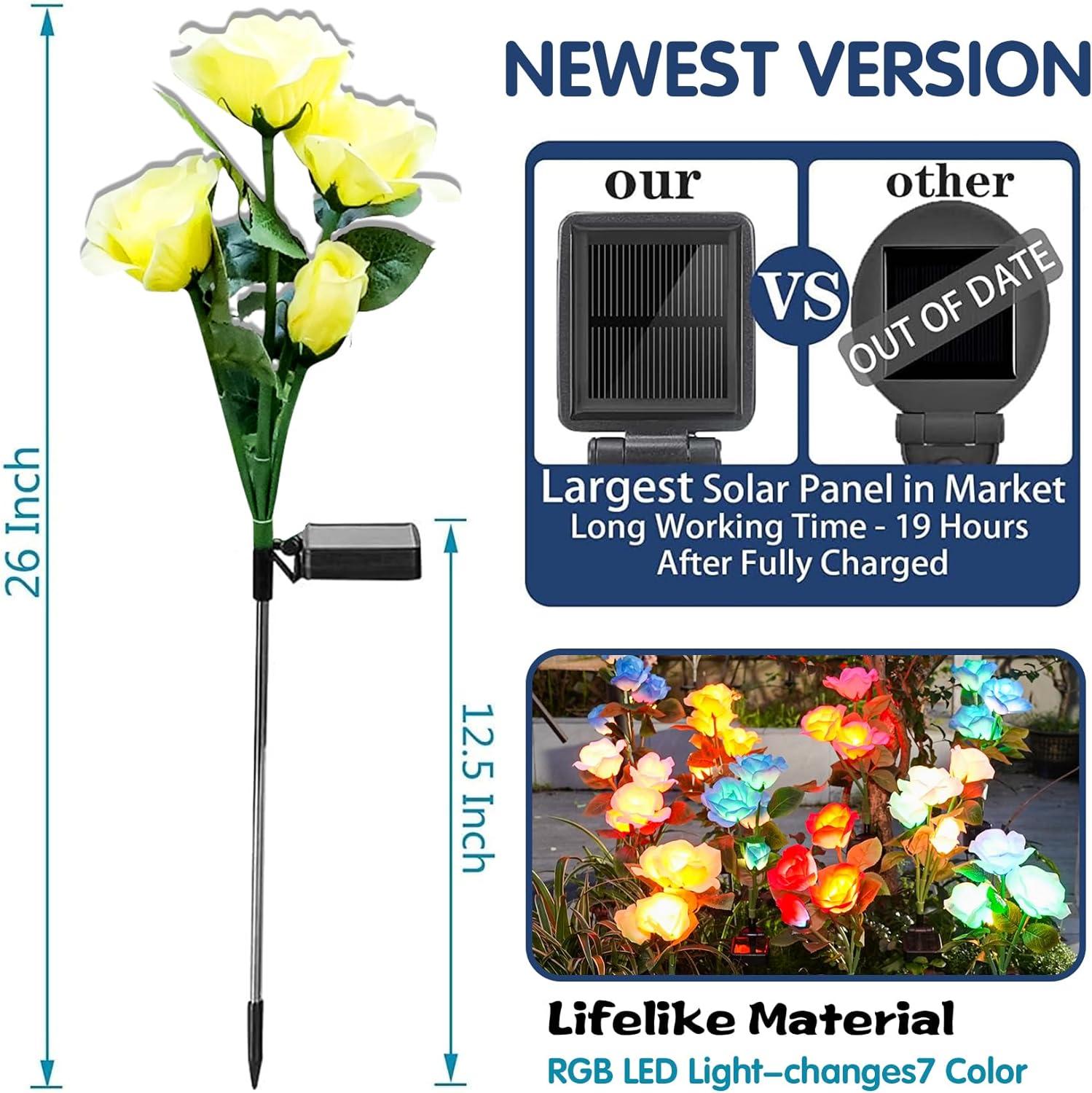 Multicolor Solar-Powered Garden Rose Lights with Adjustable Stems