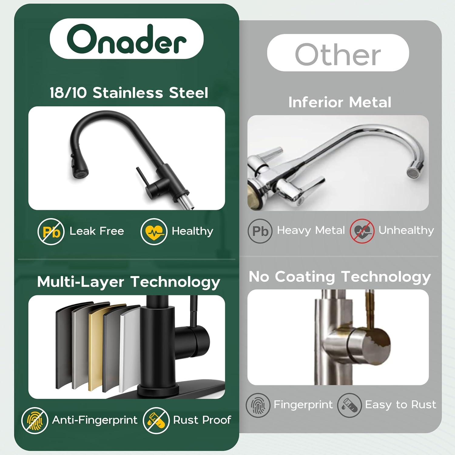 Black Kitchen Faucet with Soap Dispenser Stainless Steel Single Handle Kitchen Sink Faucet with Pull Down Sprayer for Single Hole or 3 Holes