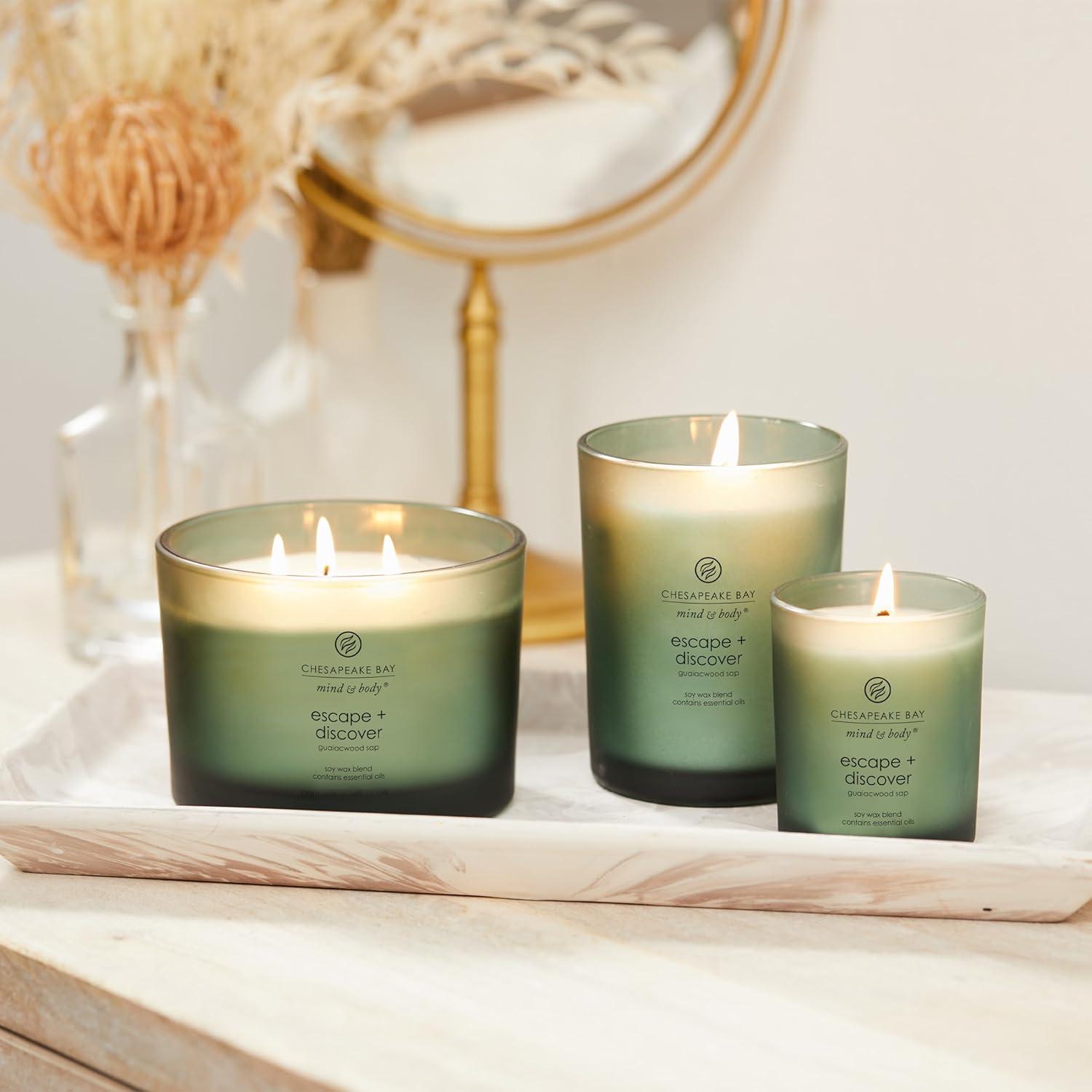 Frosted Glass Escape + Discover Lidded Jar Candle Green 8.8oz - Mind & Body by Chesapeake Bay Candle: Soy Wax, Essential Oils, 44hr Burn