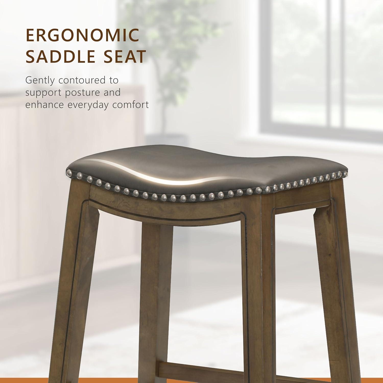 Homelegance 29" Pub Height Wooden Bar Stool Saddle Seat Barstool, Gray Brown