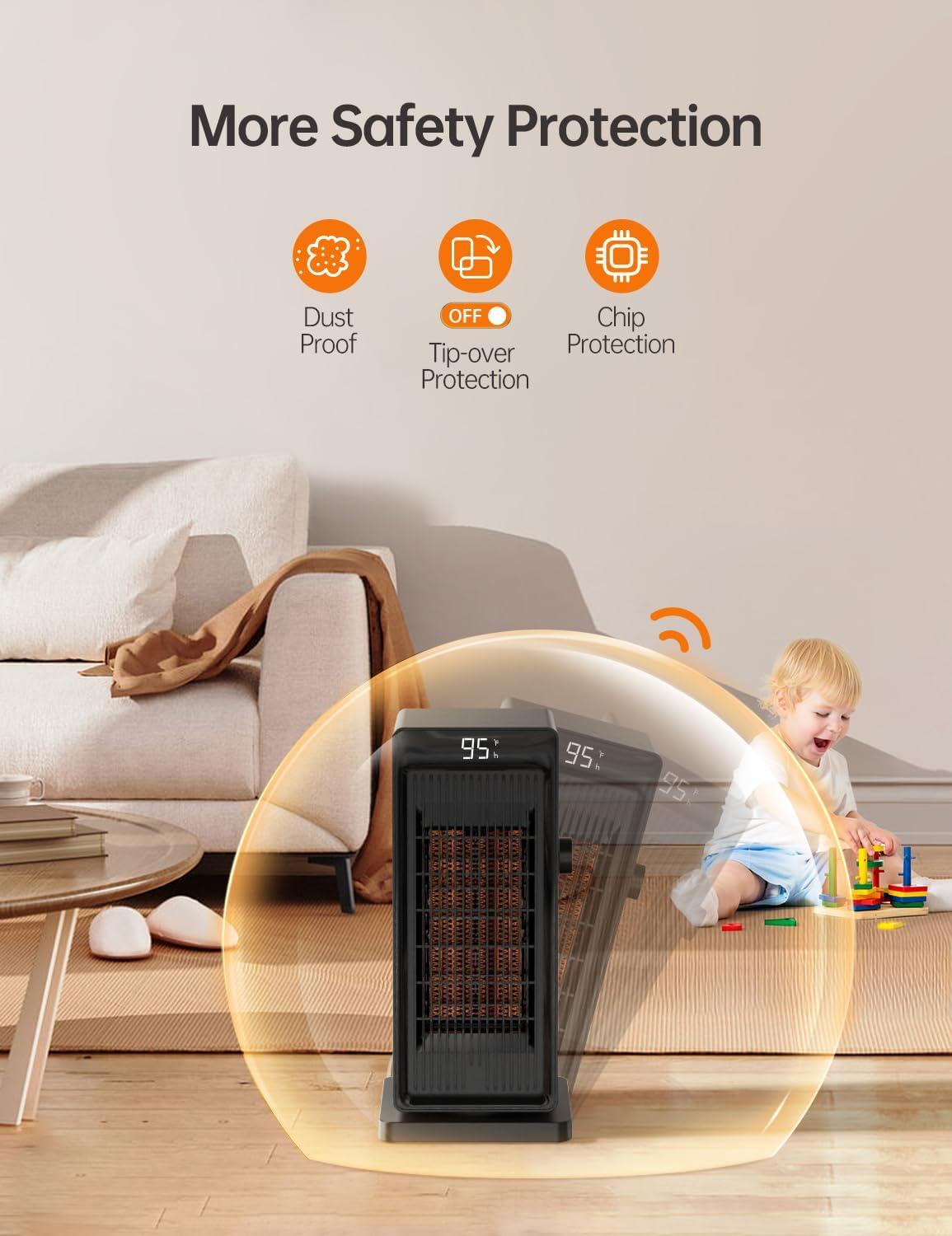 Black Electric Tower Heater with Thermostat and Remote