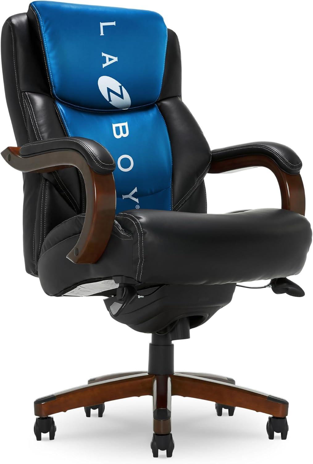 Delano Big & Tall Bonded Leather Executive Office Chair Gray - La-Z-Boy: Ergonomic, Adjustable, Wood Accents