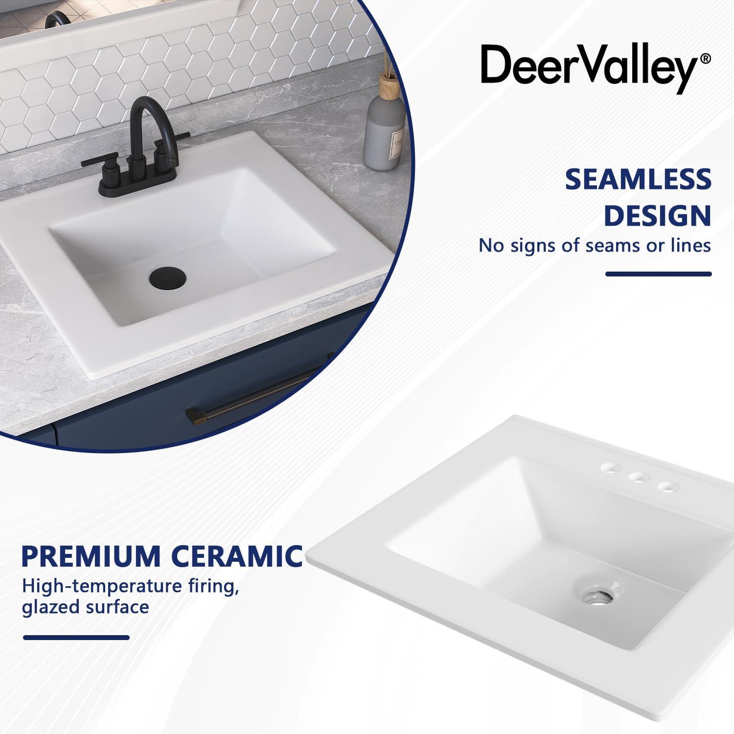 21'' x 18'' White Rectangular Vitreous China Drop-in Bathroom Sink with Overflow