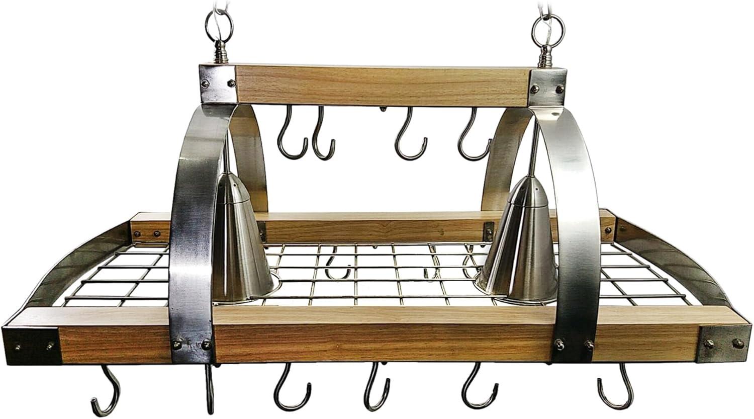 Elegant Designs 2 Light Kitchen Wood Pot Rack with Downlights