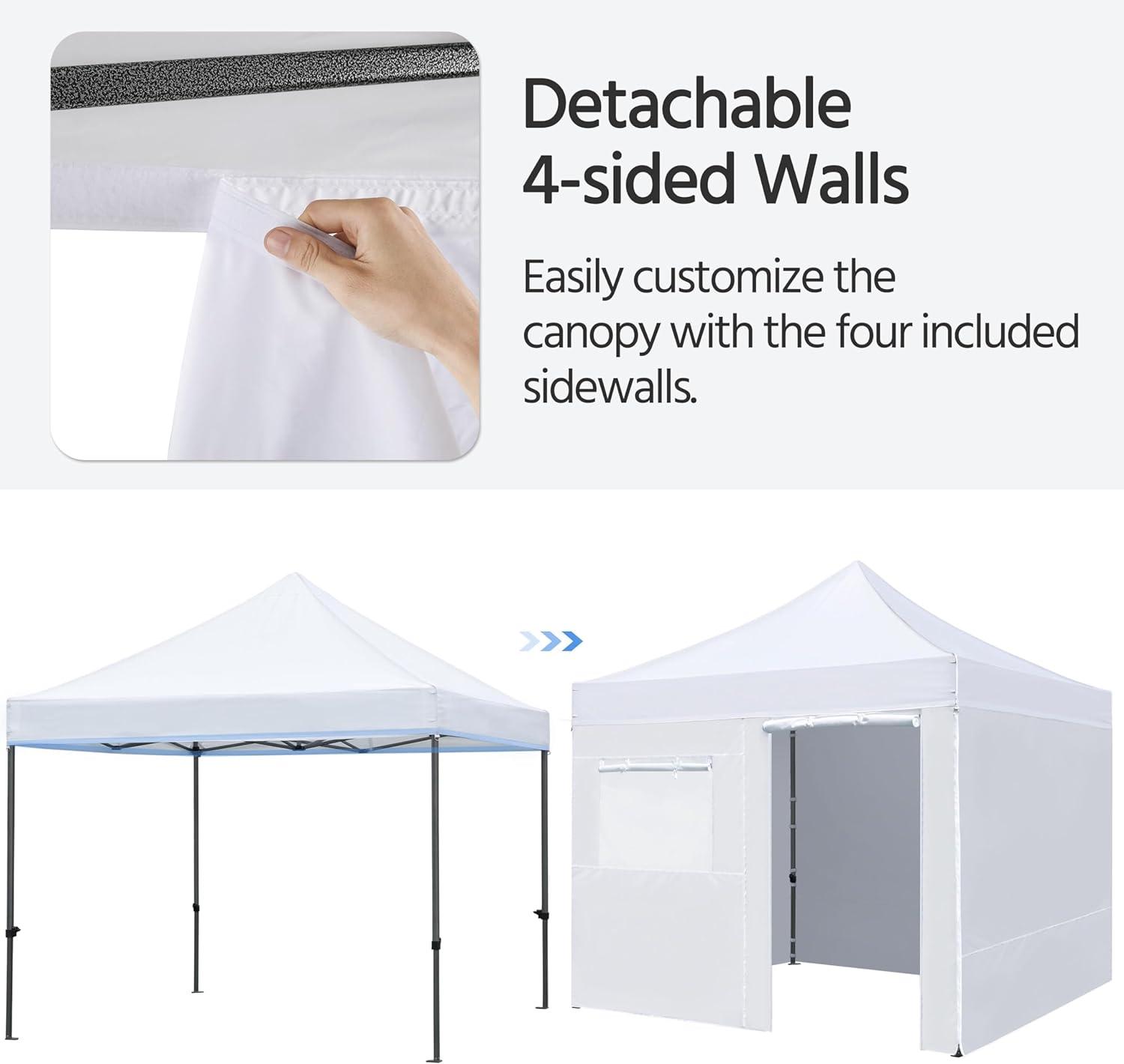 10x10ft White Waterproof Canopy Tent with Removable Sidewalls