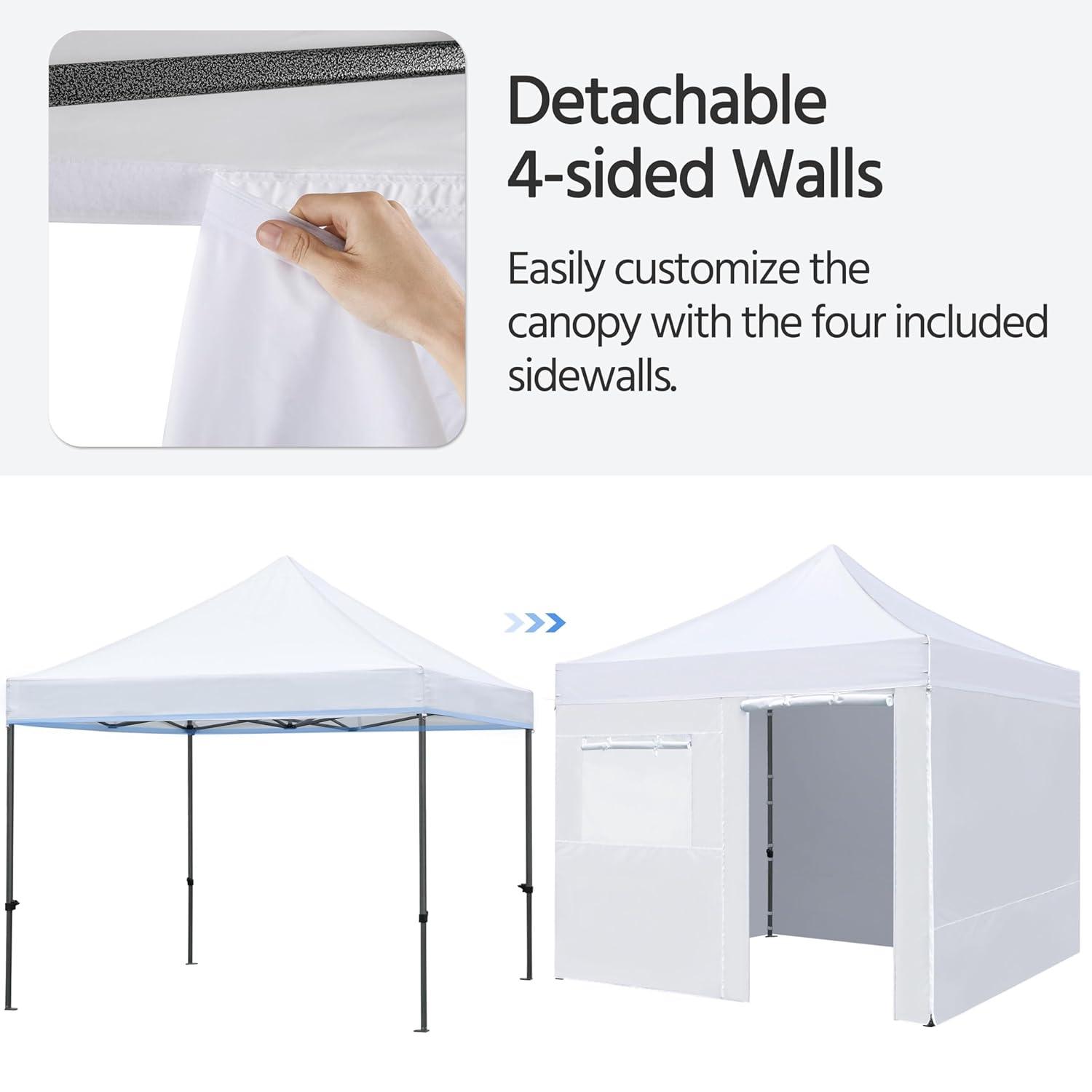 Yaheetech 10x10 Pop Up Commercial Canopy Tent with 4 Removable Sidewalls, Sandbags, Stakes & Ropes, Waterproof Instant Canopies for Wedding Party Commercial Event Pavilion, White
