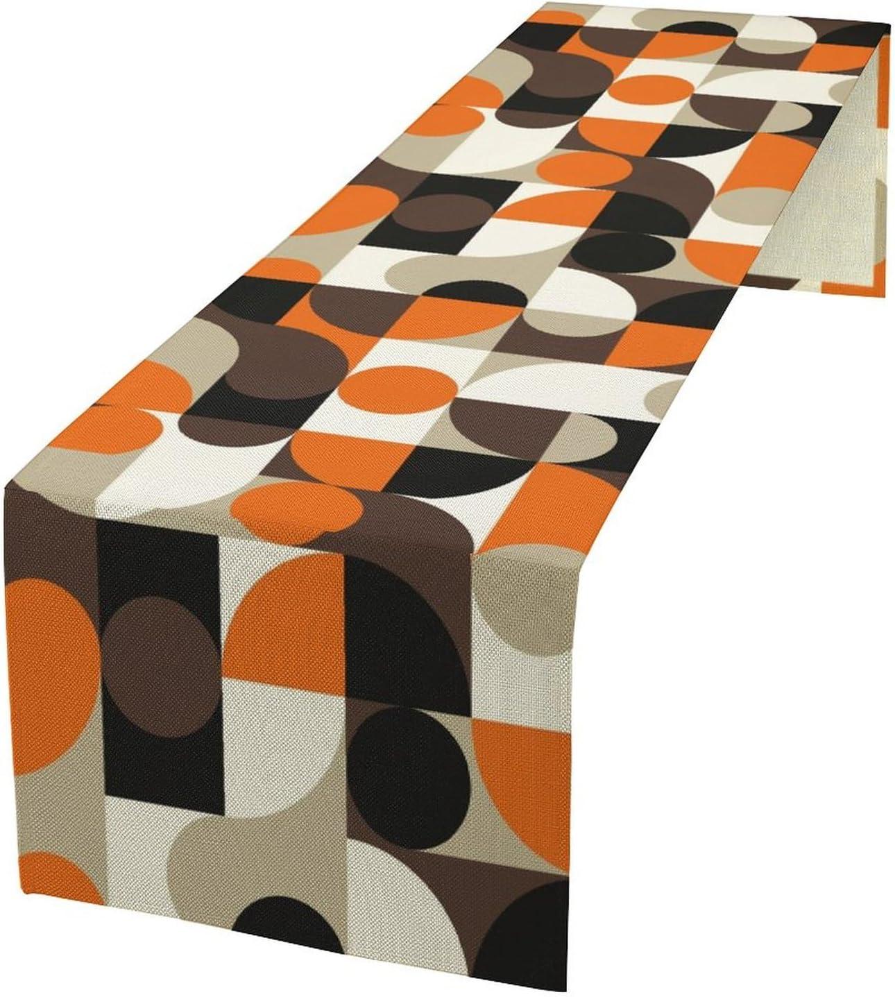 Mid Century Geometric Table Runner,Nordic Abstract Splicing Semicircle Linen Table Runners for Kitchen Family Dinner, Modern Tables Decor 13x36in