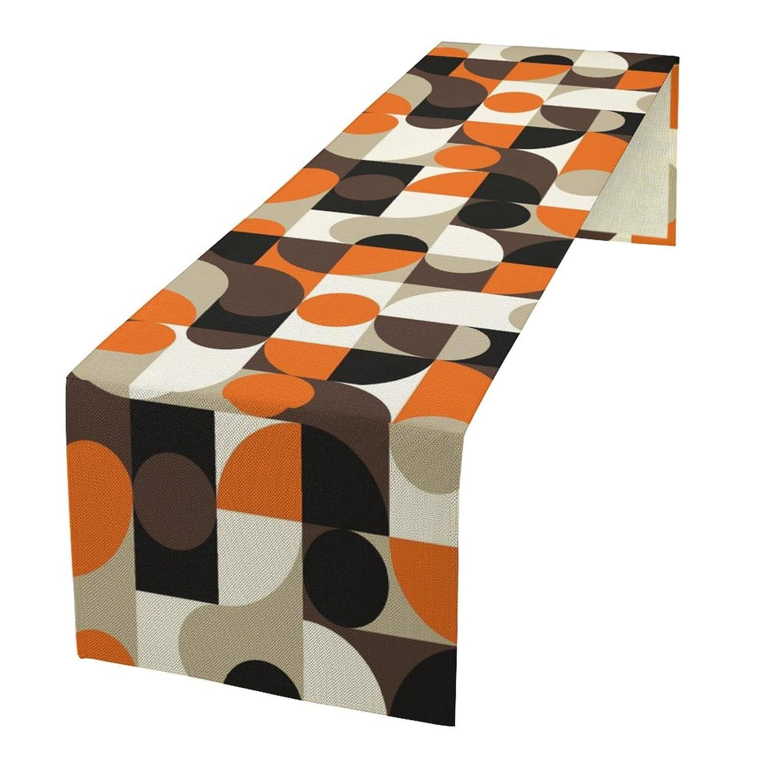 Mid Century Geometric Table Runner,Nordic Abstract Splicing Semicircle Linen Table Runners for Kitchen Family Dinner, Modern Tables Decor 13x36in