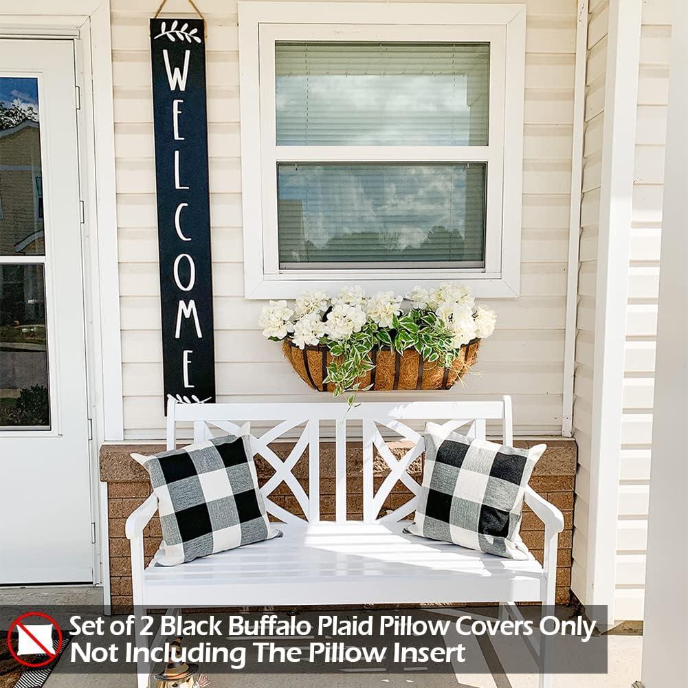 CARRIE HOME Buffalo Plaid Pillow Covers 18x18 Set of 2 Black and White Outdoor Throw Pillows Black Buffalo Check Pillow Covers Farmhouse Decor for Couch Sofa and Bed