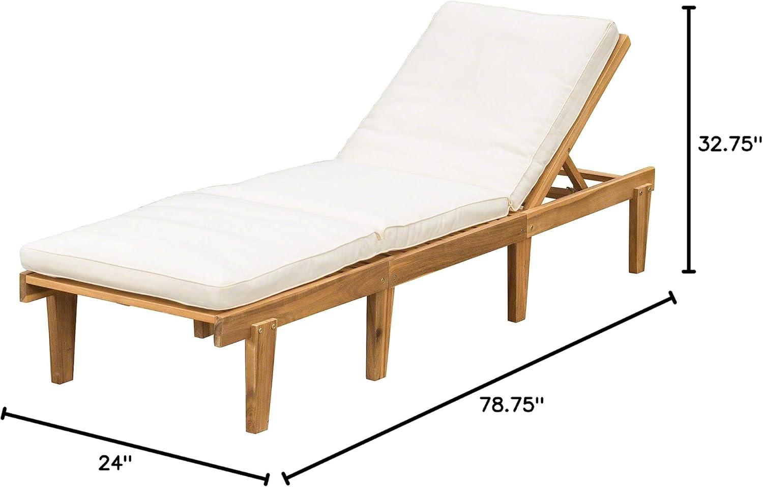 Ariana Acacia Wood Patio Chaise Lounge with Cushion -Teak Finish - Christopher Knight Home: Poolside Daybed, Adjustable Back