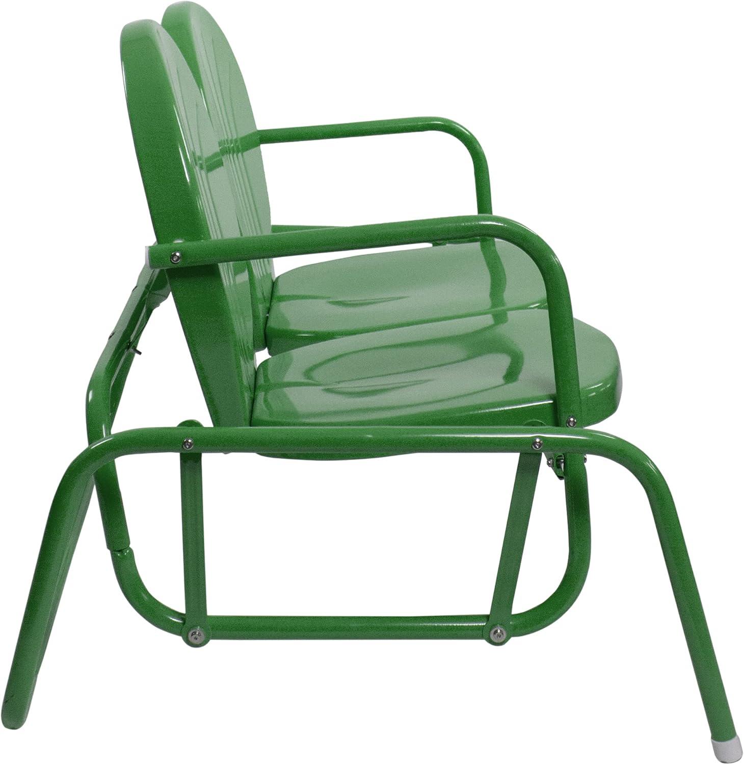 Green Retro Metal Double Glider Patio Chair with Powder-Coated Finish