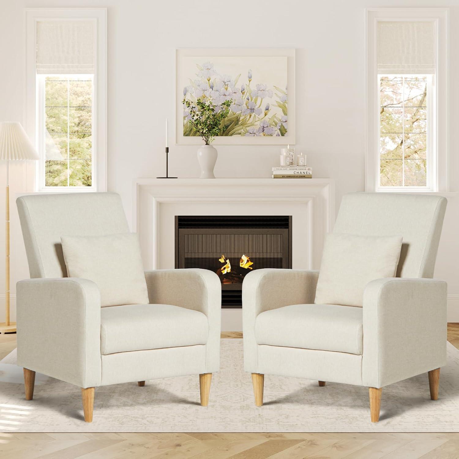 Hokku Designs Modern Upholstered Accent Chair Armchair with Pillow, Fabric Reading Living Room Side Chair,Single Sofa with Lounge Seat and Wood Legs,