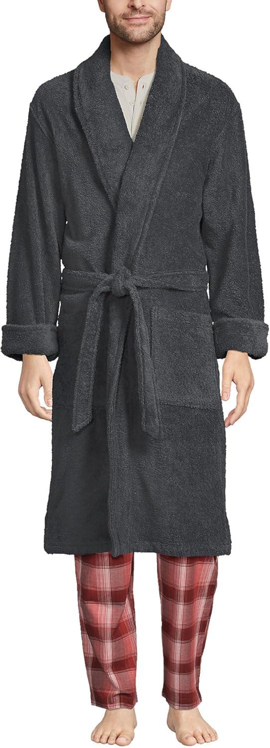 Lands' End Men's Calf Length Turkish Terry Robe - Small - Charcoal
