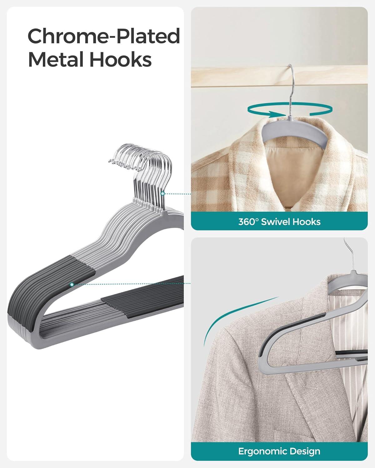 SONGMICS 50 Pack Clothes Hangers Plastic Coat Hangers Non-Slip 360° Swivel Hook Space-Saving Light Gray and Dark Gray