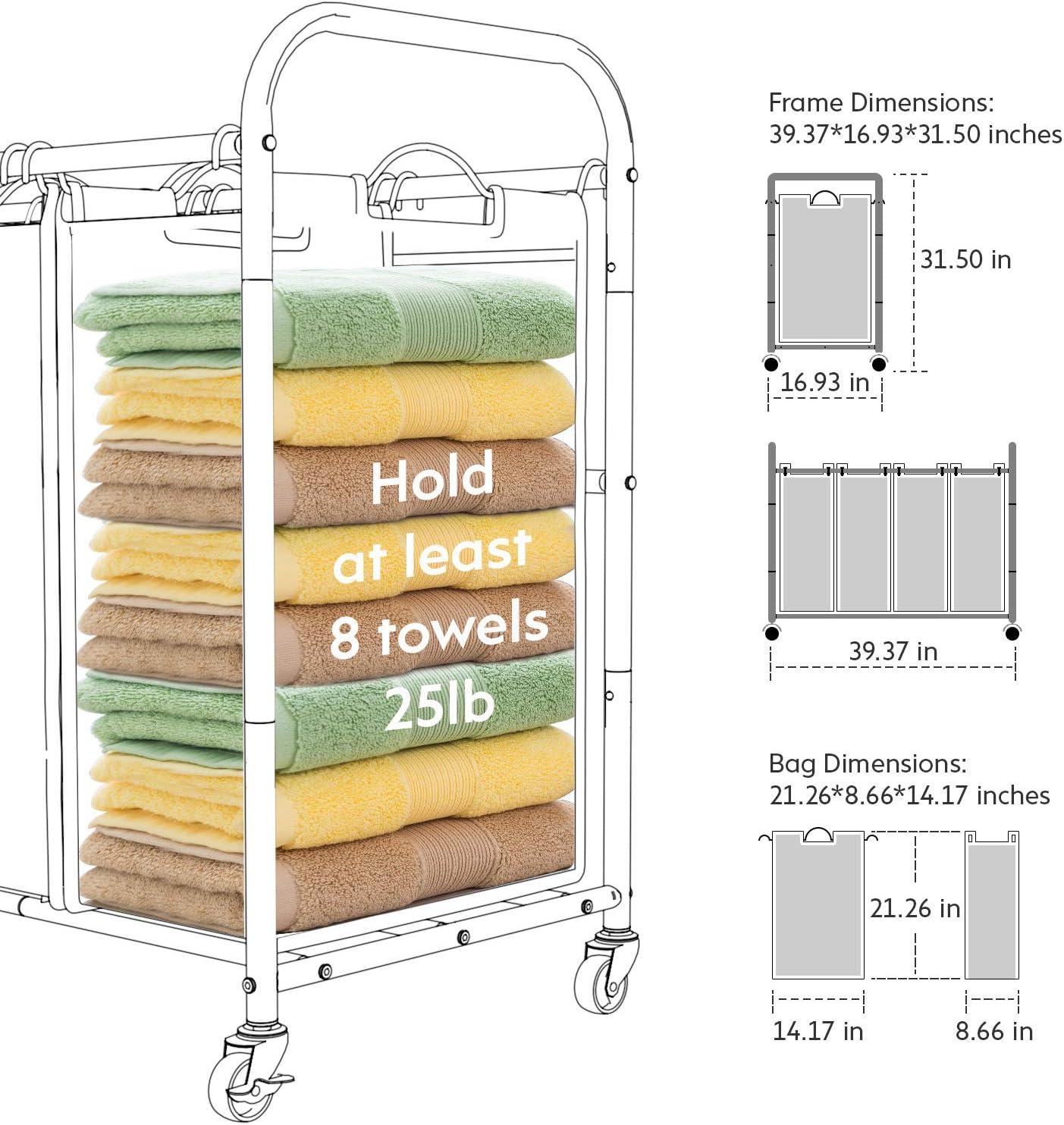 Black 4-Compartment Rolling Laundry Sorter with Removable Bags