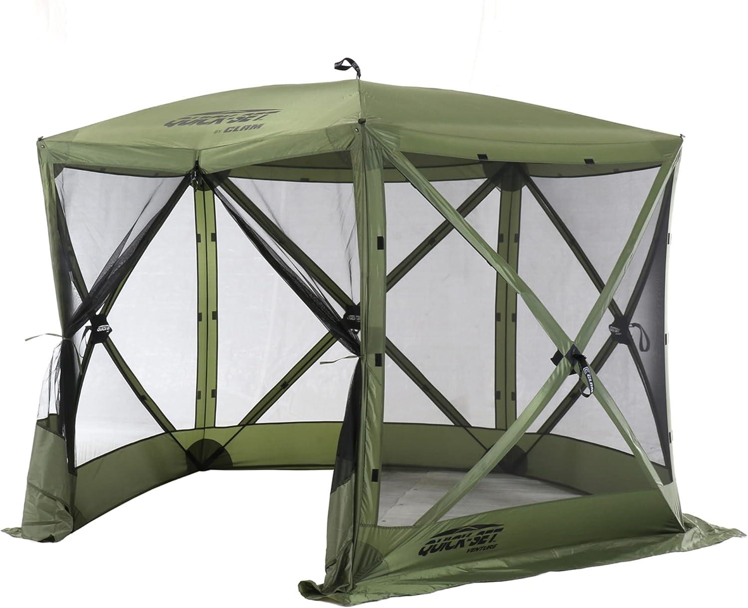 CLAM Quick-Set Pavilion Portable Pop-Up Outdoor Camping Gazebo Screen Tent Sided Canopy Shelter with Ground Stakes & Carry Bag