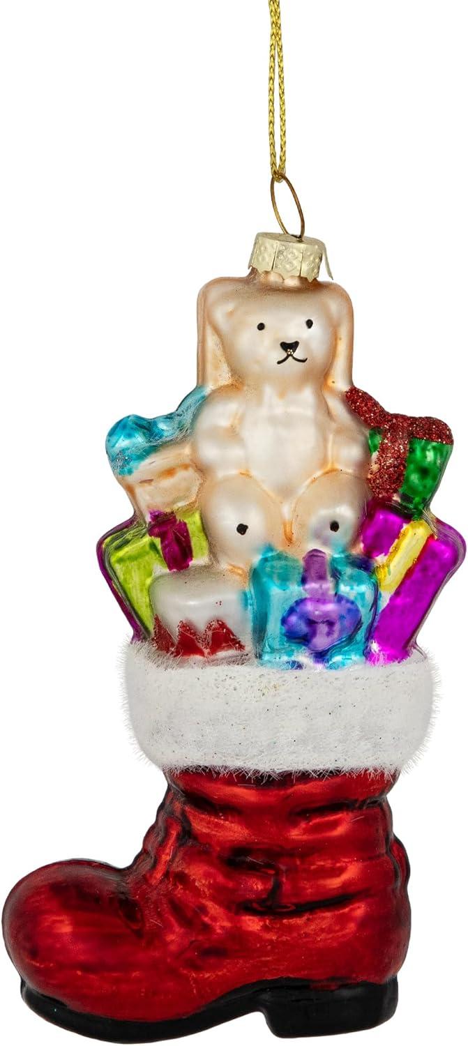 Northlight Seasonal 5" Shiny Red Present Filled Stocking Hanging Glass Christmas Ornament