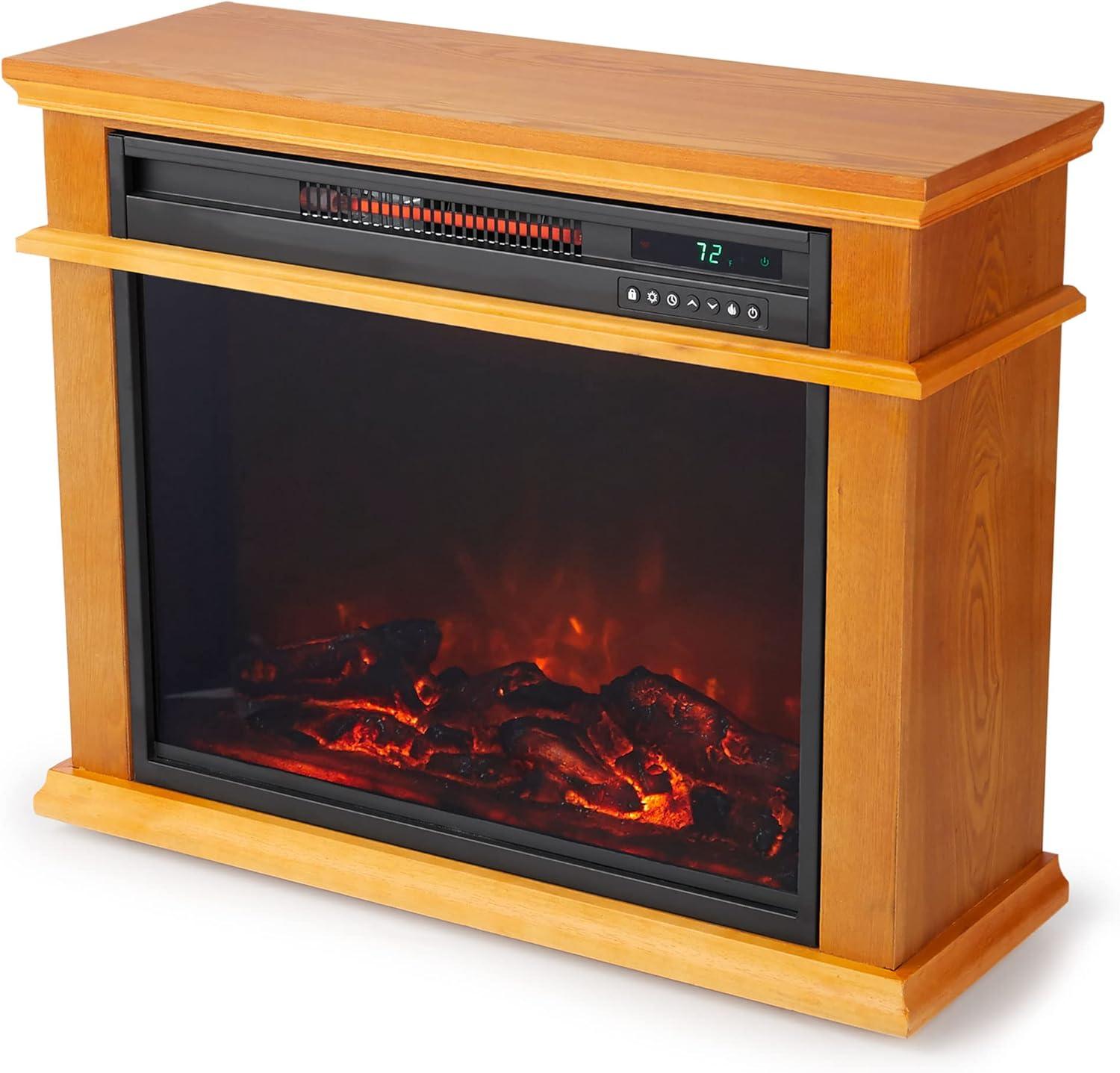 Lifesmart LifeSmart LifePro 1500W Portable Electric Infrared Quartz Indoor Fireplace, Oak