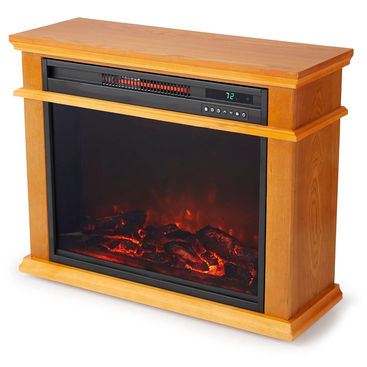 Lifesmart LifeSmart LifePro 1500W Portable Electric Infrared Quartz Indoor Fireplace, Oak