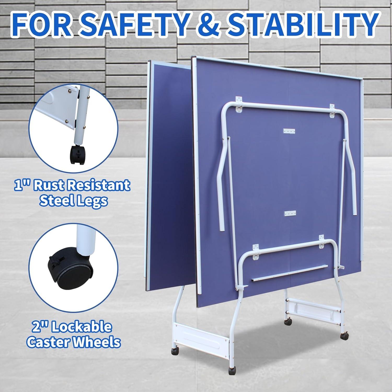 Ceballos 9Ft Mid-Size Table Tennis Table Foldable & Portable Ping Pong Table Set For Indoor Games With Net