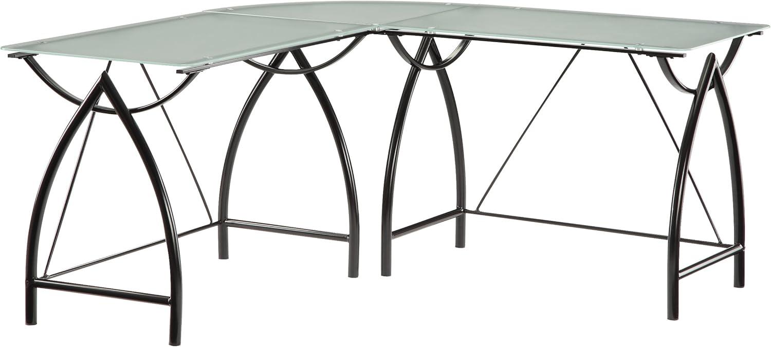 Newport L Shape Glass Top Computer Desk with Black Powder Coated Steel Frame