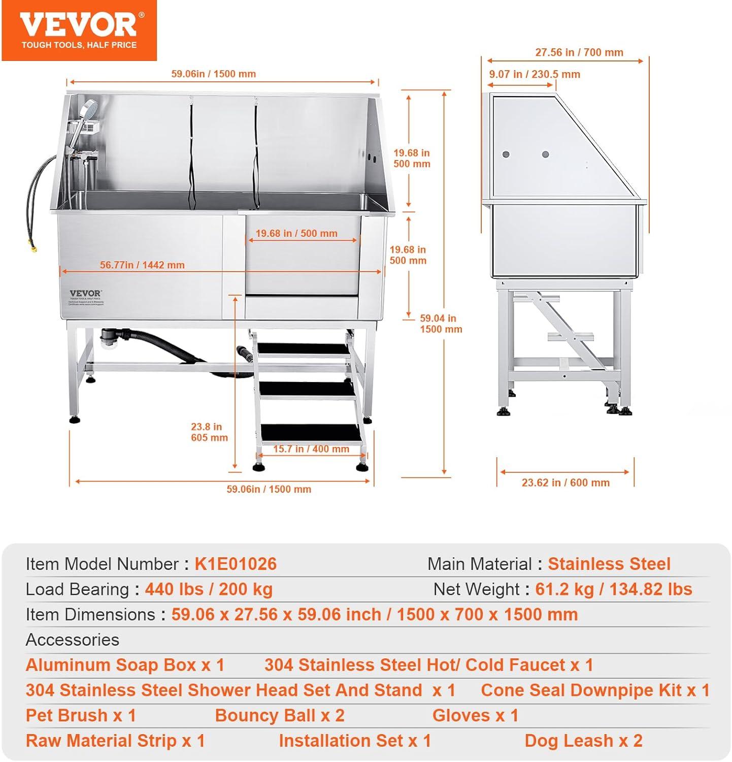 Professional Stainless Steel Pet Grooming Tub with Ramp and Faucet