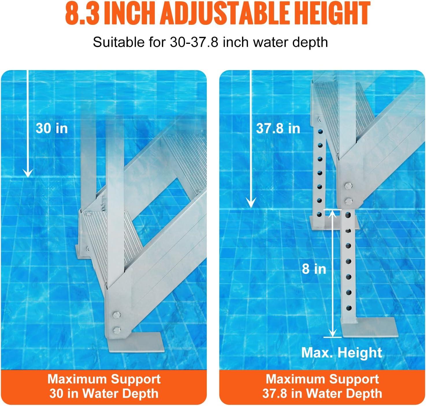 VEVOR Dock Stairs 4 Steps, 500lbs Load Pool Steps, Adjustable Height Aluminum Dock Ladders, Pontoon Boat Ladder with Handrails & Widen Nonslip Pedals for Lake/Pool/Marine Boarding/RV/House