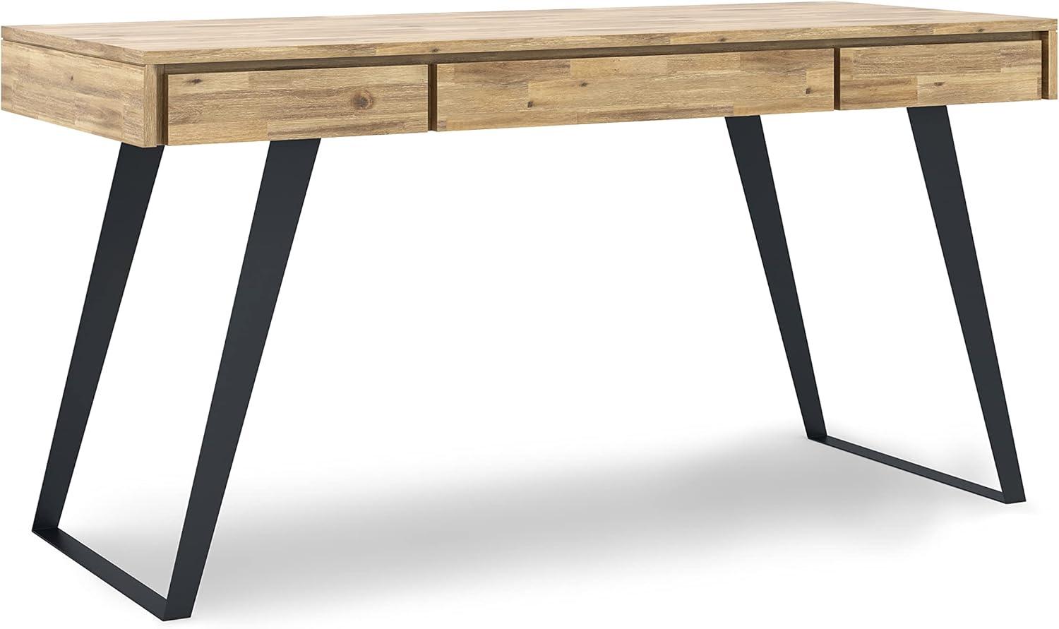 Simpli Home Lowry Solid Acacia Wood Desk In Distressed Golden Wheat