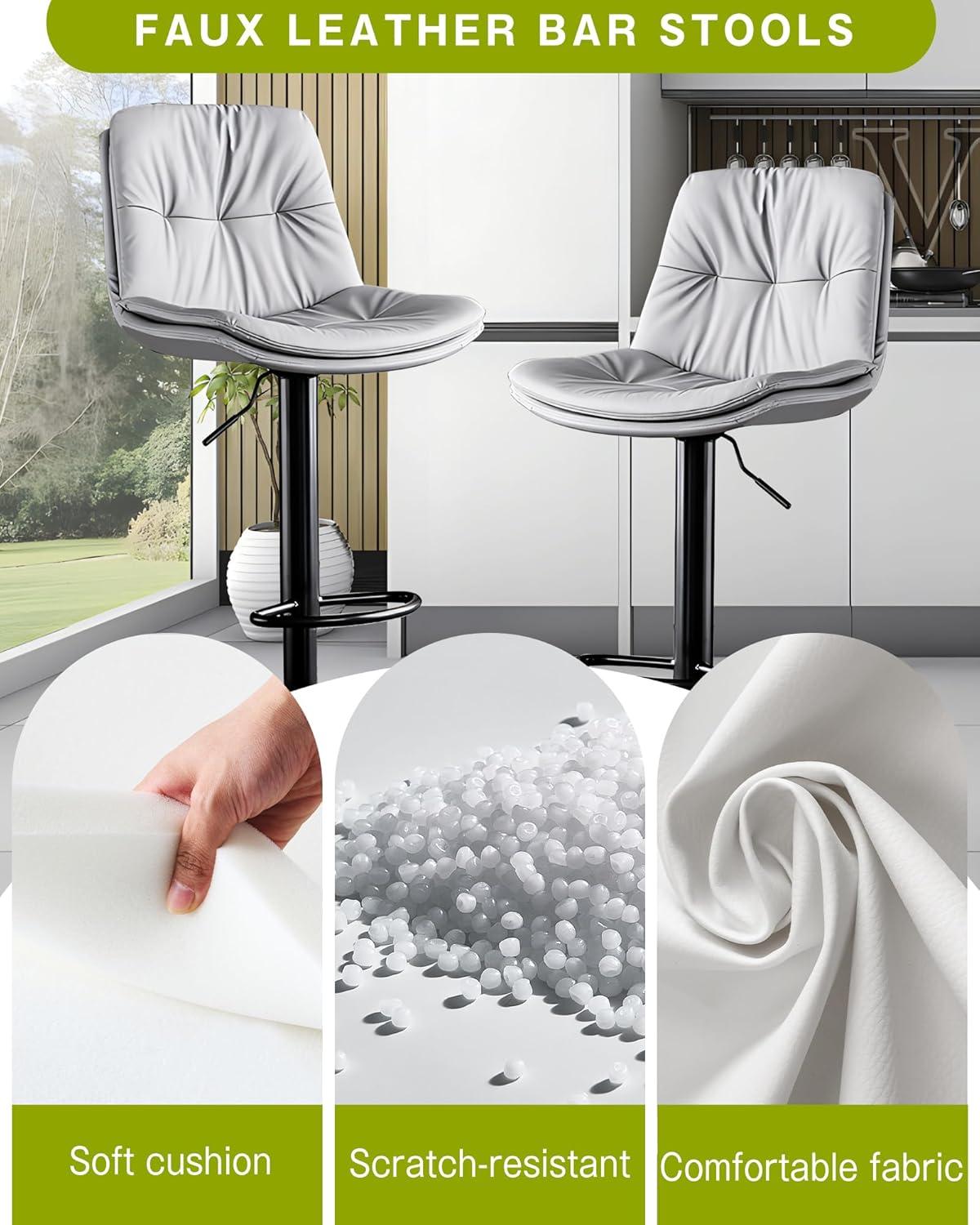 Bar Stools Set of 2, Adjustable Swivel Bar Chairs with 360° Rotation, Padded Counter Stools with Back and Footrest for Kitchen Island, Bistro, Cafe, and Home Use Black2