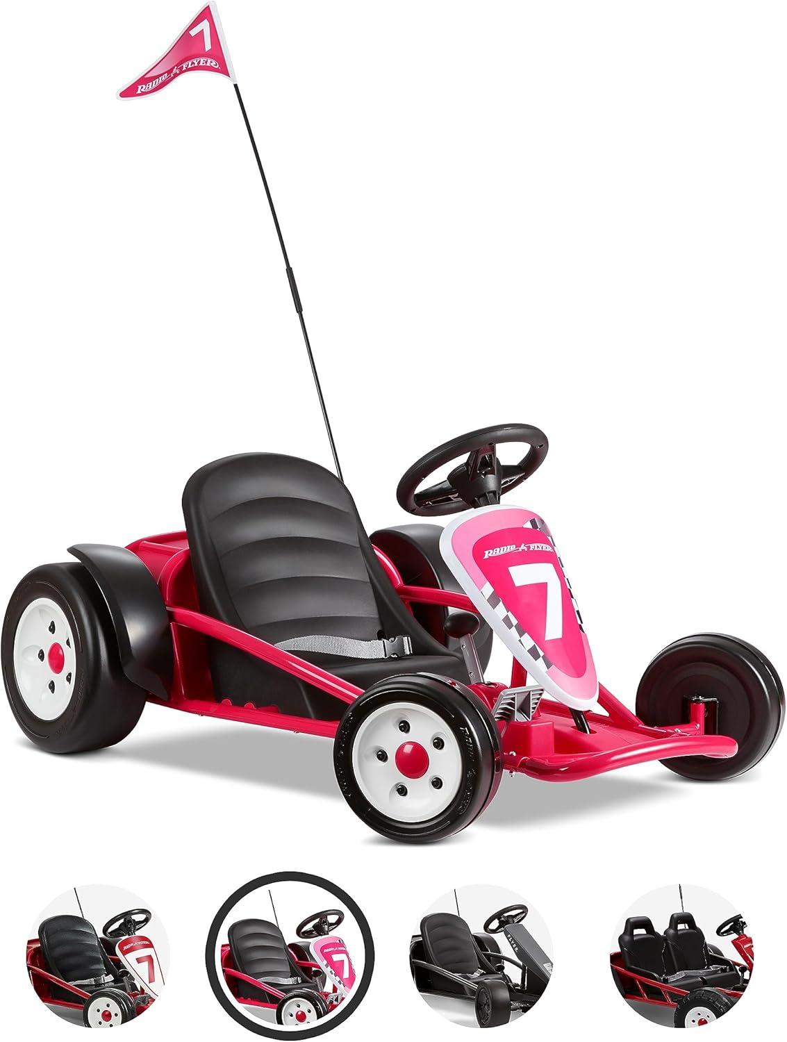 24-Volt Pink Battery-Powered Kids Go-Kart