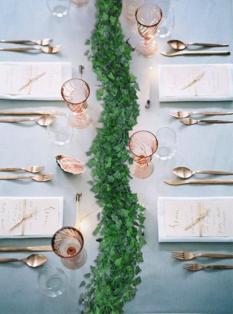 Morttic 84ft 12 Pack / 82 inch, Artificial Ivy Garland Fake Leaf Plants Vine, Hanging Leaves Garlands for Wedding Party Garden Kitchen Outdoor Greenery Wall Decor Green