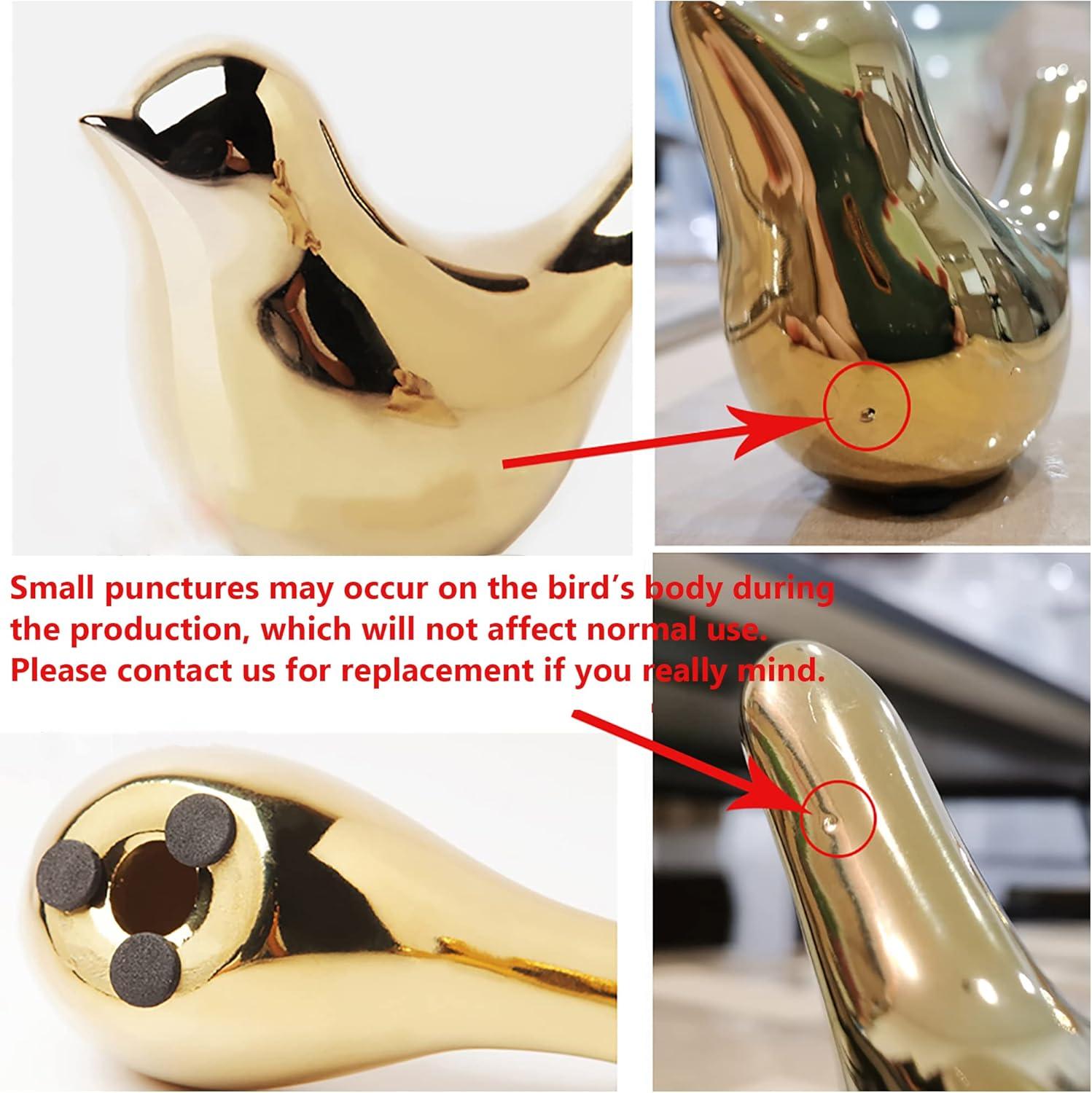 Gold Ceramic Bird Statues for Table Decor