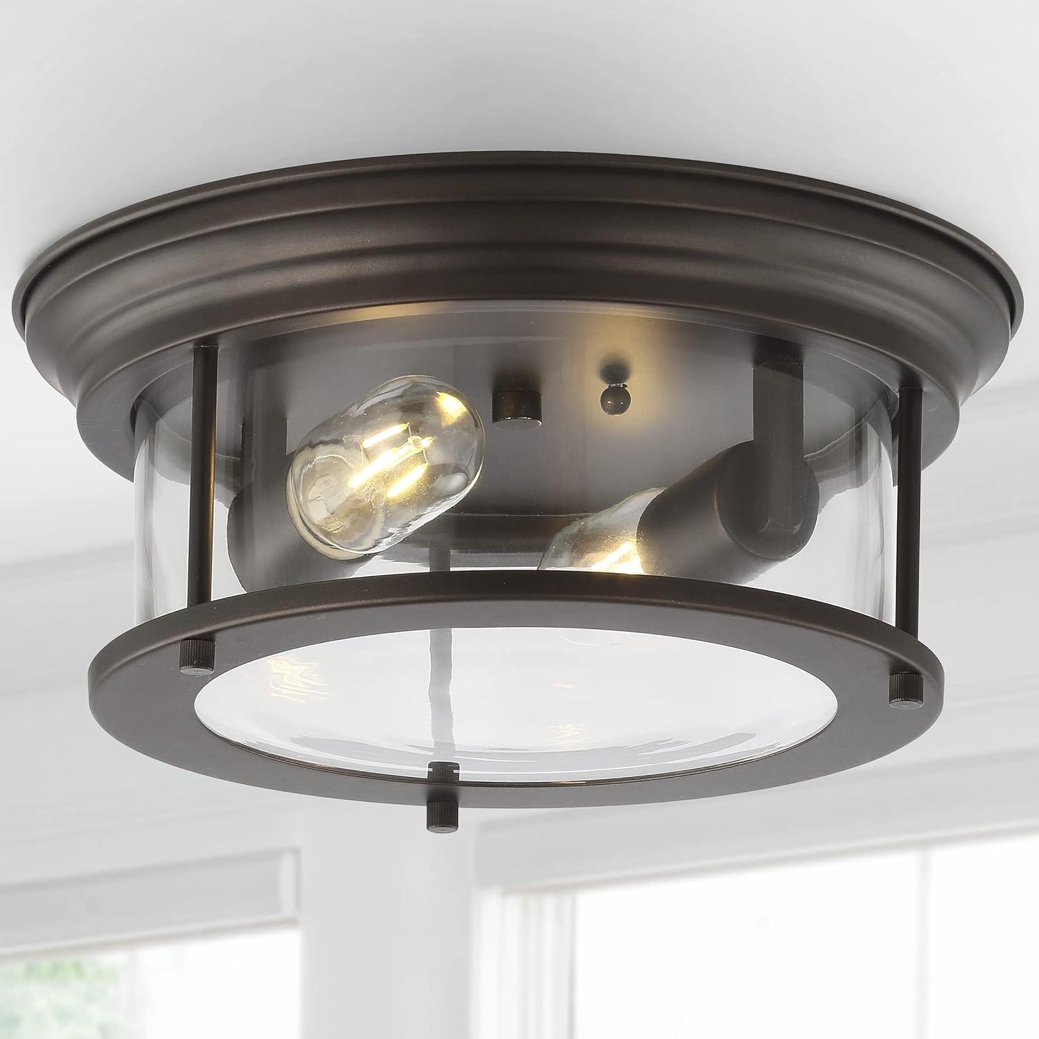 Elegant 13.25" Oil Rubbed Bronze Glass Drum Flush Mount LED Light