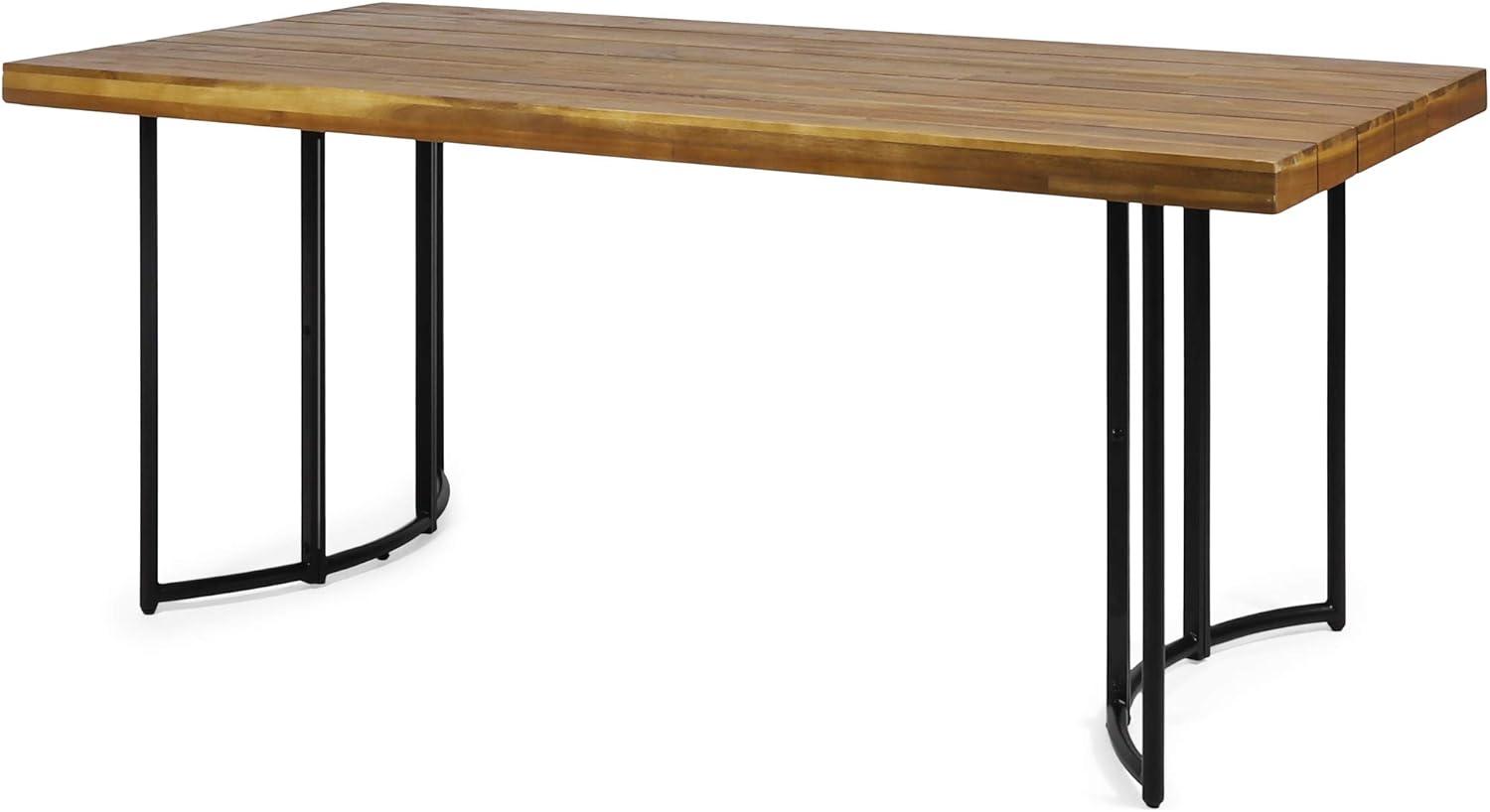 Christopher Knight Home Samuel Outdoor Modern Industrial Acacia Wood Dining Table, Teak and Black