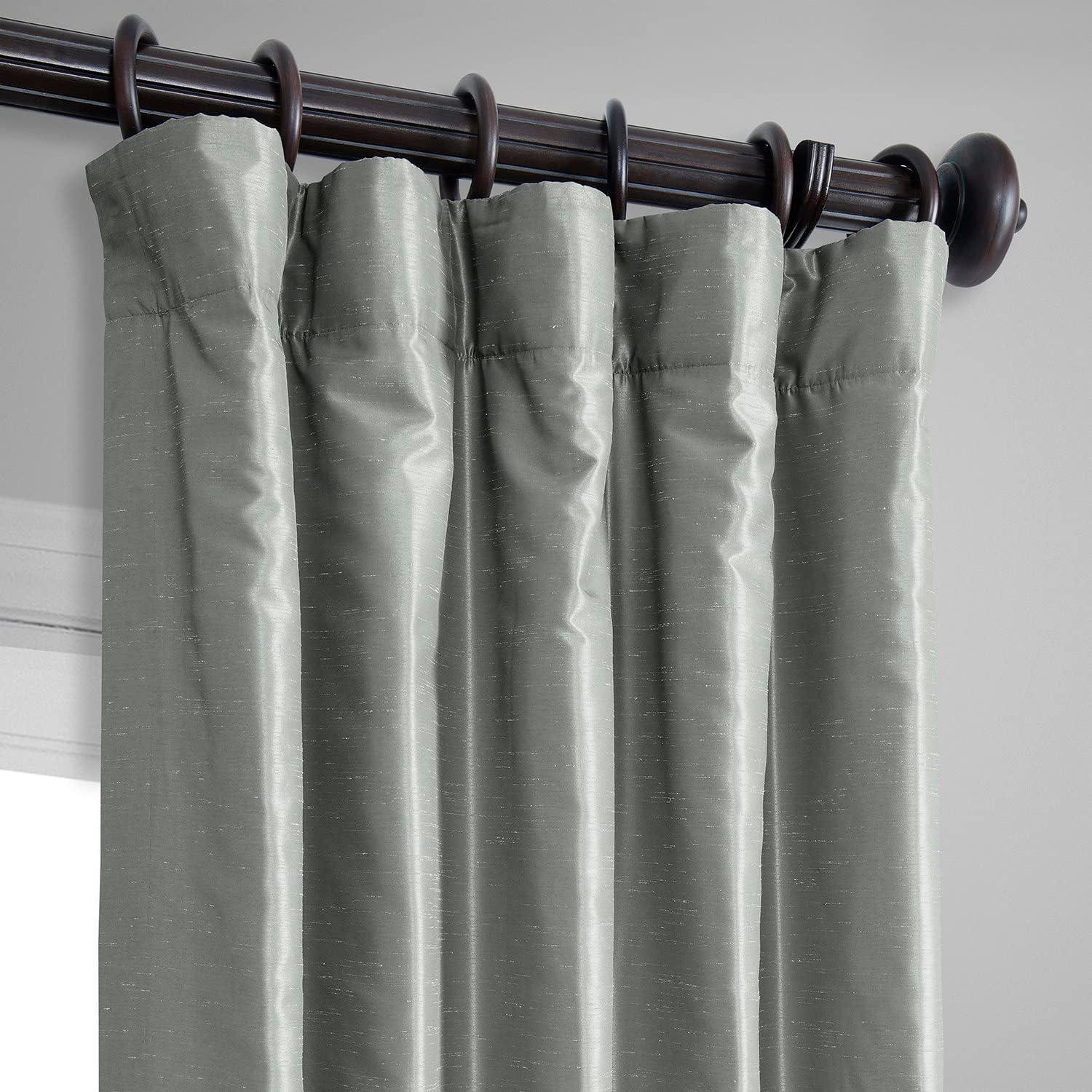 Silver Faux Silk Blackout Pleated Curtain Panel, 50" x 108"