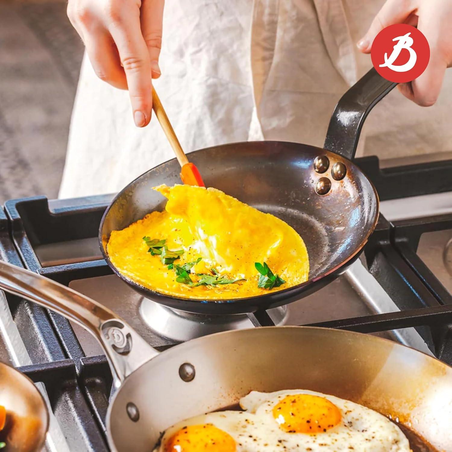 De Buyer MINERAL B Carbon Steel Omelette Pan - 8” Diameter, 6.9” Cooking Surface - PFAS, PFOA & PFOS Free - Made in France