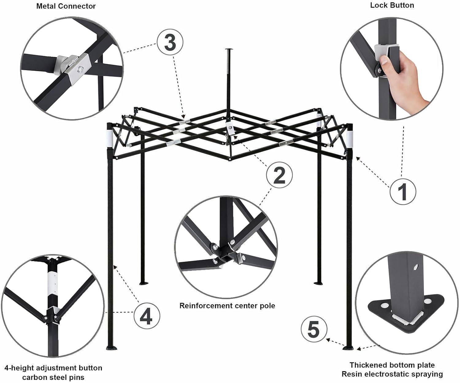 White 5x5 Portable Waterproof Alloy Steel Canopy Tent