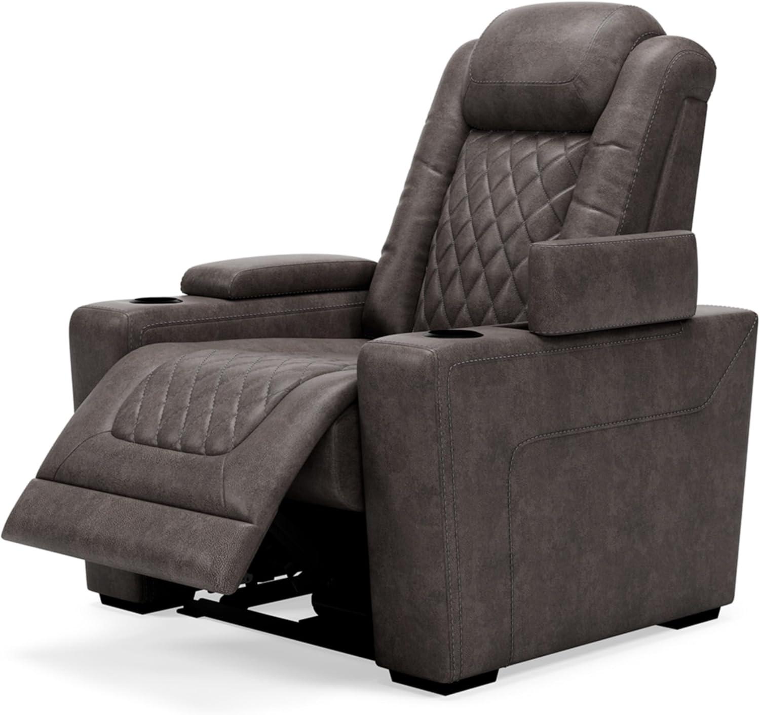 Gray Faux Leather Power Recliner with Adjustable Headrest