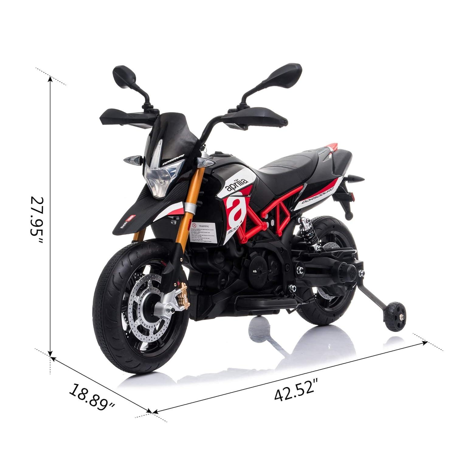 12V Ride On Toy With Training Wheels Battery Powered Dirt Bike Electric Motorcycle With LED Lights Sounds Music MP3 For Boys Girls Gifts