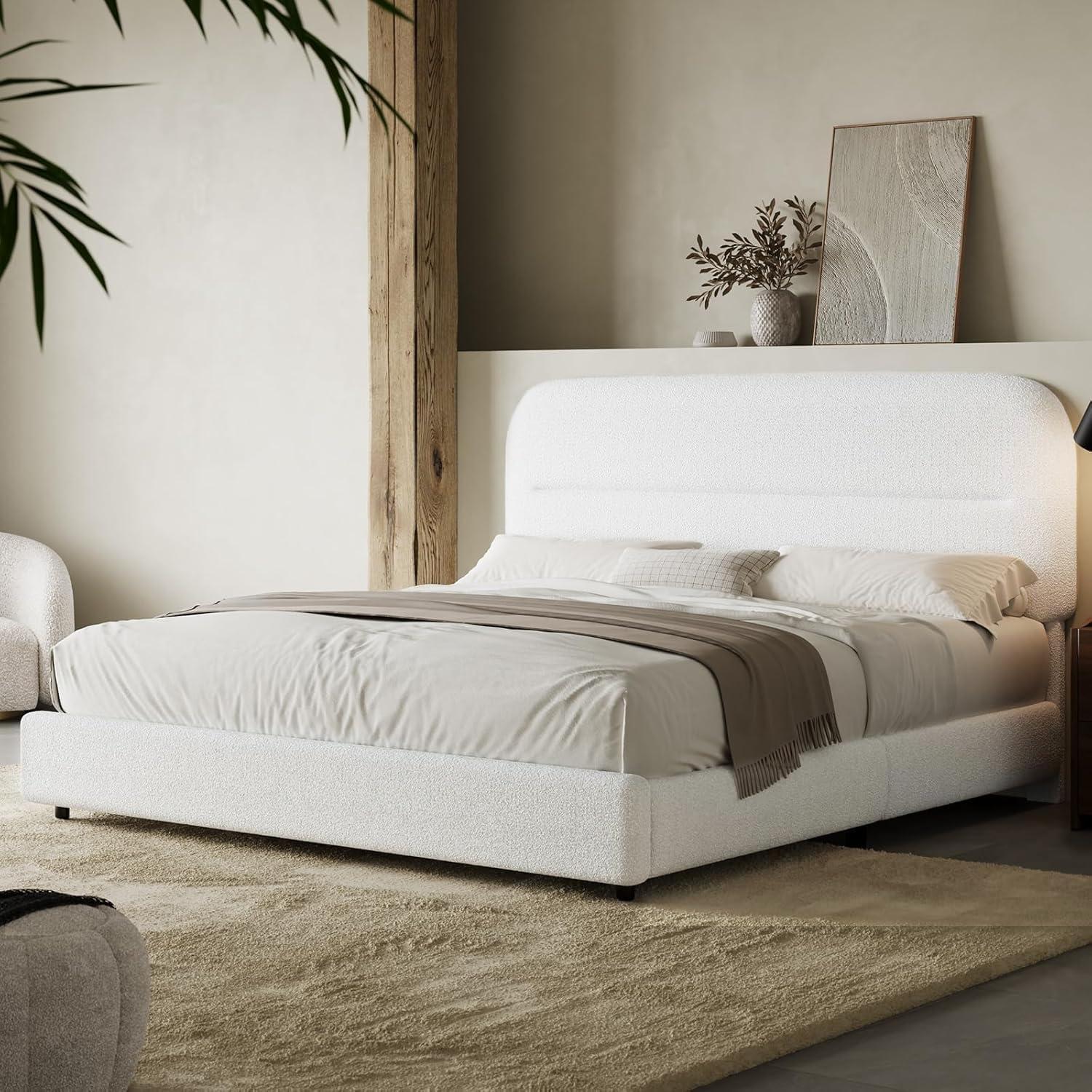 Boucle Upholstered Platform Bed Frame