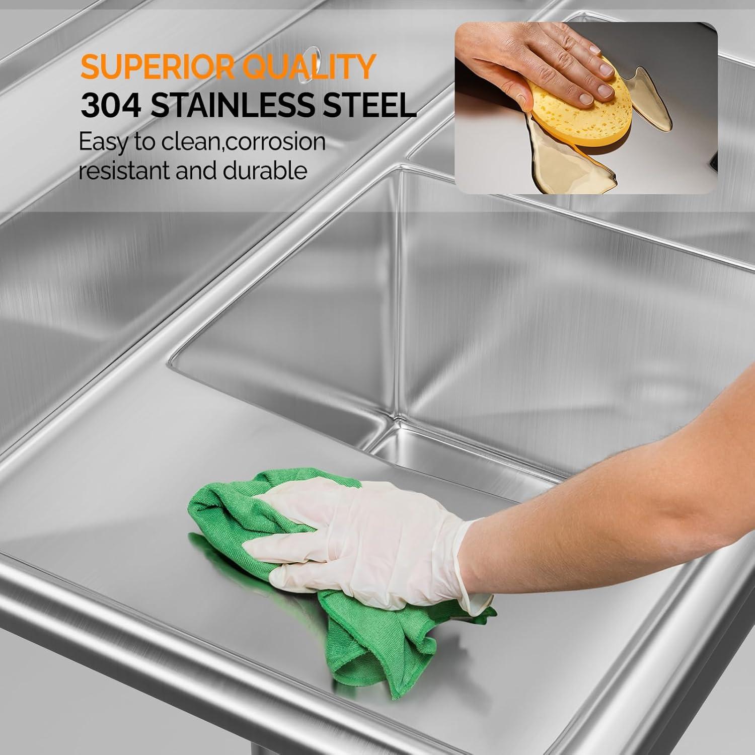 Stainless Steel 3-Compartment Utility Sink with Left Drainboard