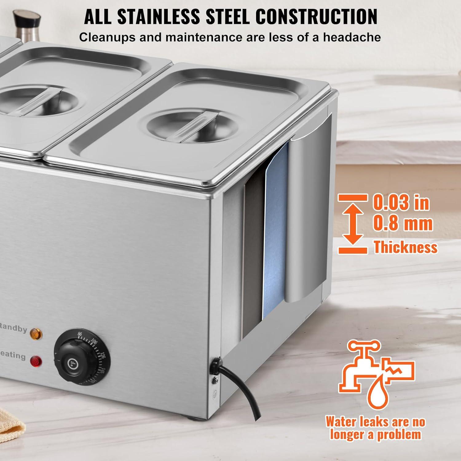 3-Pan Commercial Food Warmer, 17.4QT. Electric Steam Table, 1200W Professional Countertop Stainless Steel Buffet