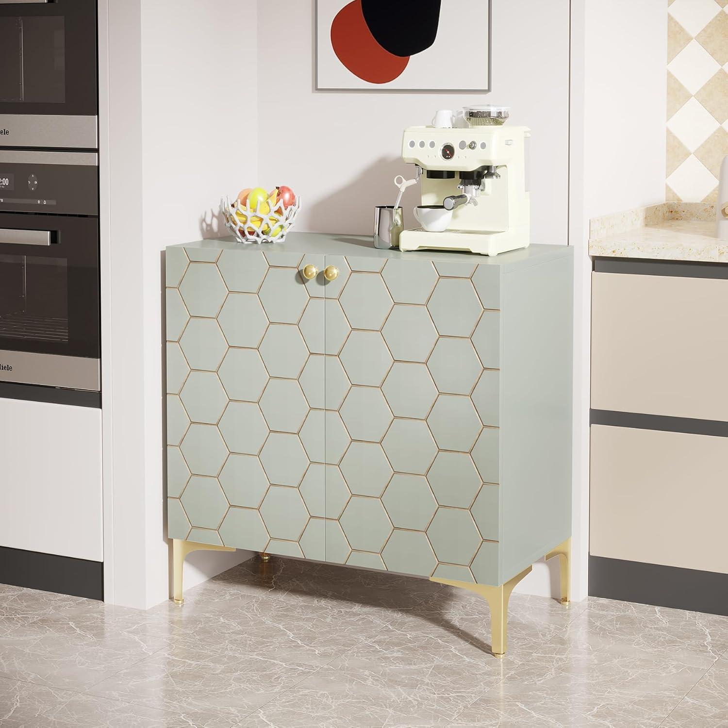 Tribesigns Sideboard Buffet Cabinet Set of 2, Modern Buffets Storage Cabinets with Adjustable Shelves, Wooden Credenza Accent Cabinet for Kitchen, Living Room, Entryway (Light Green)