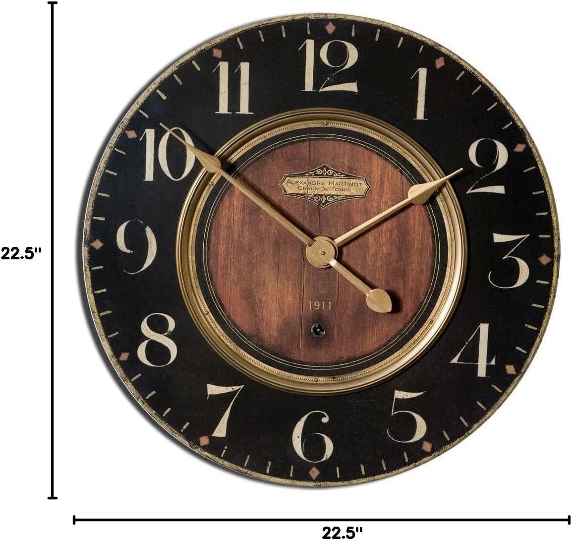 Rustic Black and Brass Round Wall Clock