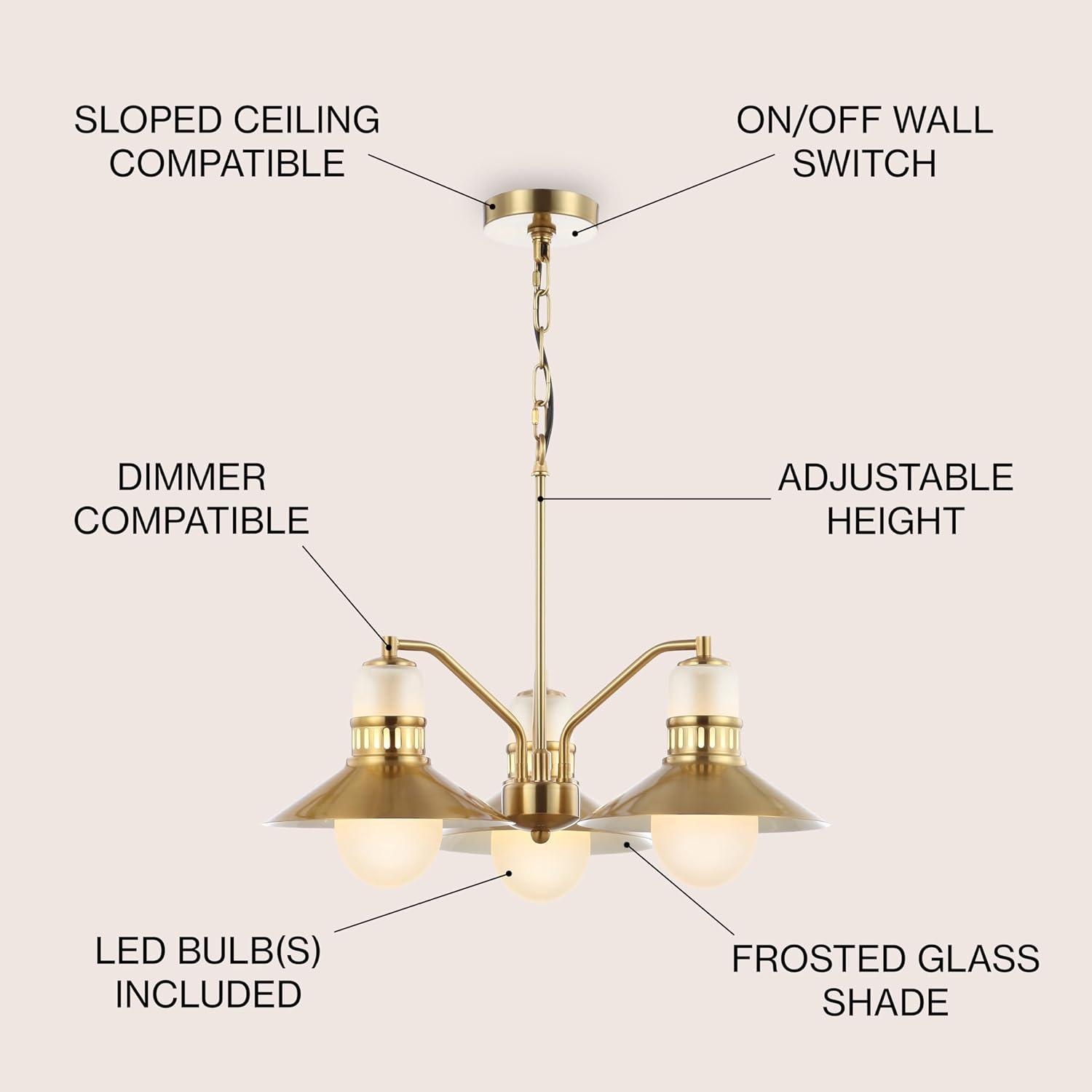 JONATHAN Y JYL6122A Colin 3-Light 22" Adjustable Iron/Glass Retro Hurricane LED Chandelier, Contemporary, Glam for living room, dinning room, bedroom, office Bulb Included, Brass Gold