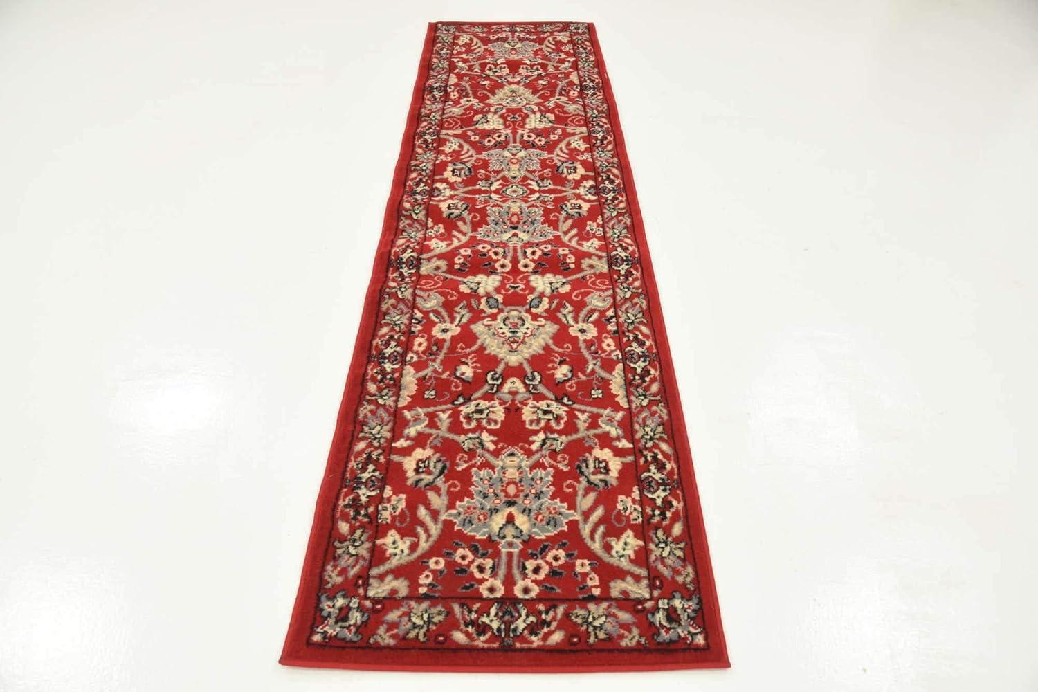 Unique Loom Sialk Hill Collection Area Rug - Washington (2' 2" x 8' 2" Runner Red/Black) Floral Traditional Perfect For Living Room Bed Room Dining Room Office