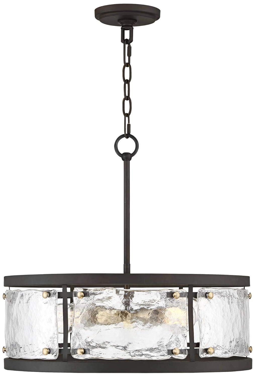Possini Euro Design Campanelli Bronze Brass Pendant Chandelier 19" Wide Rustic Drum Waterglass Shade 4-Light Fixture for Dining Room Kitchen Island