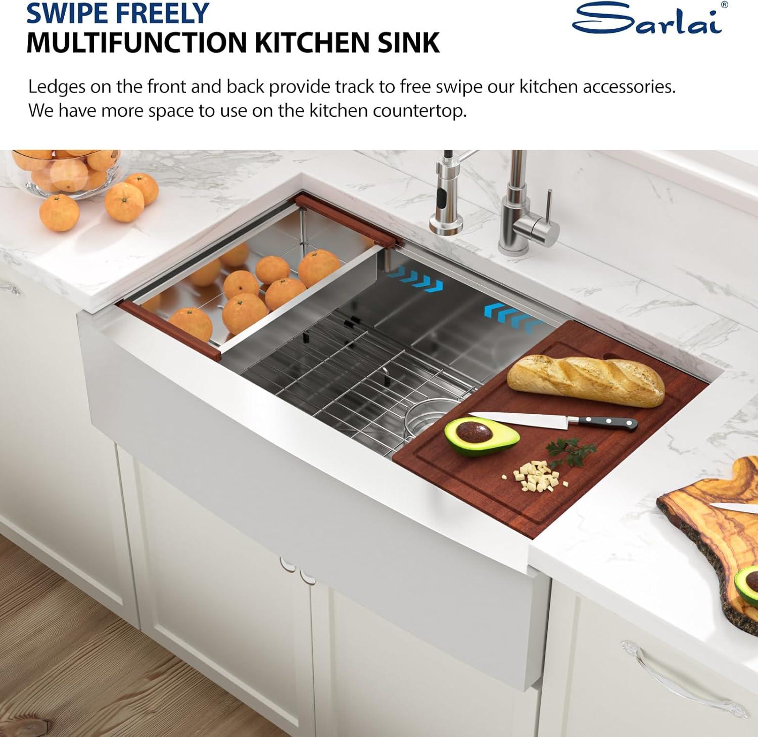 36 Farmhouse Sink Stainless Steel Kitchen Sink Apron Front Ledge Workstation Single Bowl Farm Sink