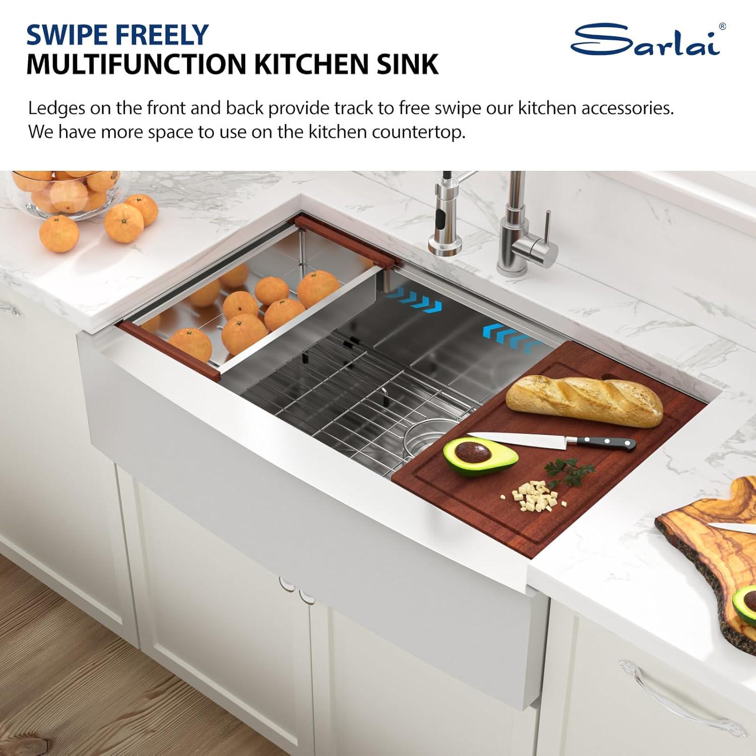 36 Farmhouse Sink Stainless Steel Kitchen Sink Apron Front Ledge Workstation Single Bowl Farm Sink