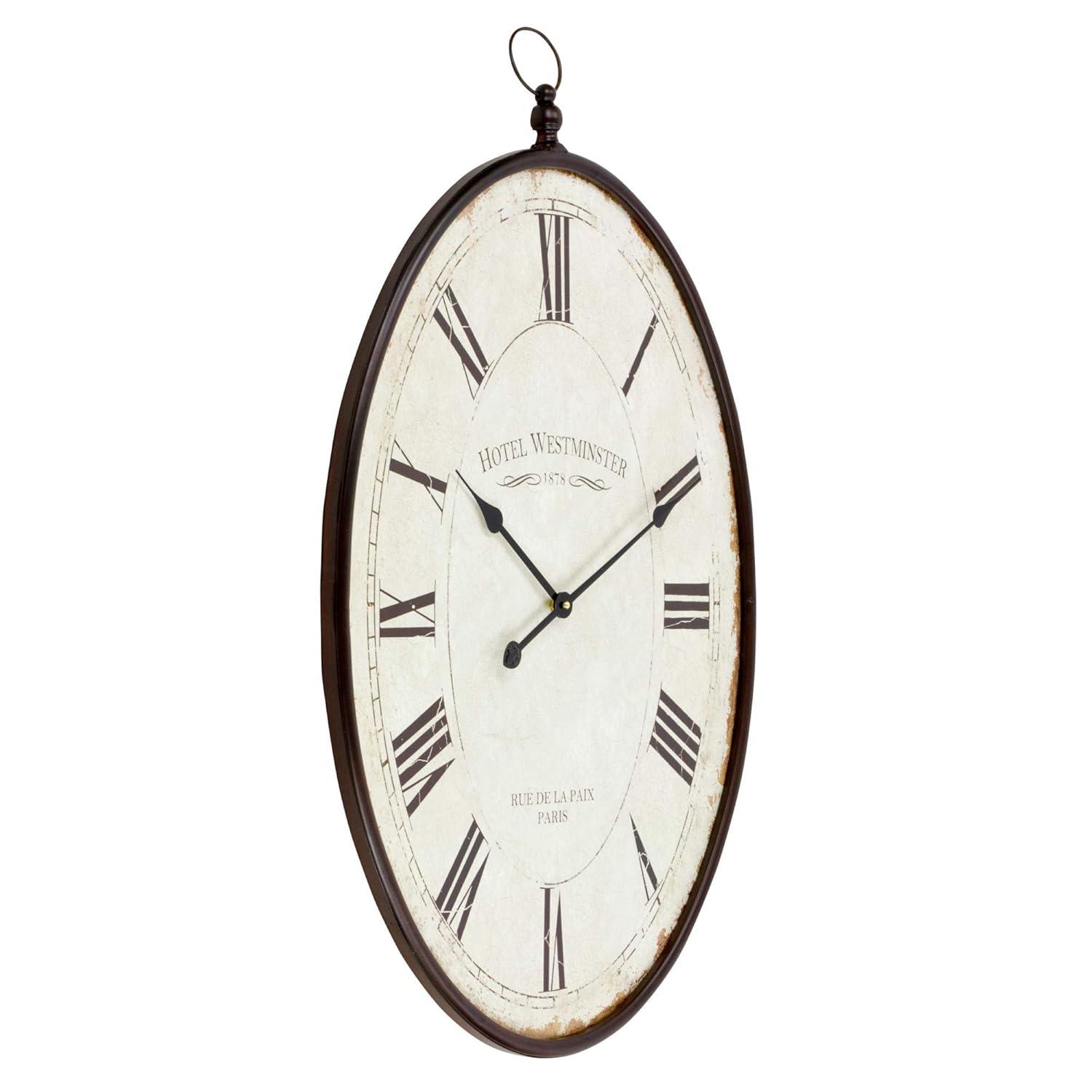 Aspire Home Accents Ines Large Oval Wall Clock - 36"H x 23.5"W x 1.5"D